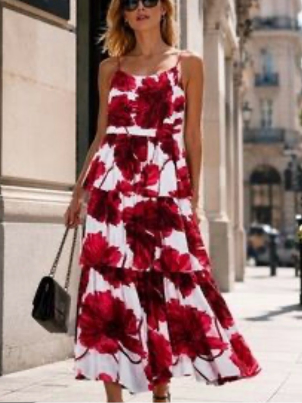Karl Lagerfeld Paris Tiered Floral Print Red and White Maxi Dress size 6 - Picture 2 of 16